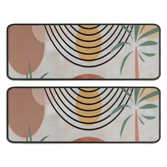 Kitchen Rugs Sets Of 2,Orange Boho Geometric and Plant Pattern (2) Anti Fatigue Kitchen Mat Rugs Non Slip Washable,Decorative Kitchen Floor Mats for Kitchen,Sink,Laundry,17"x47"+17"x47"