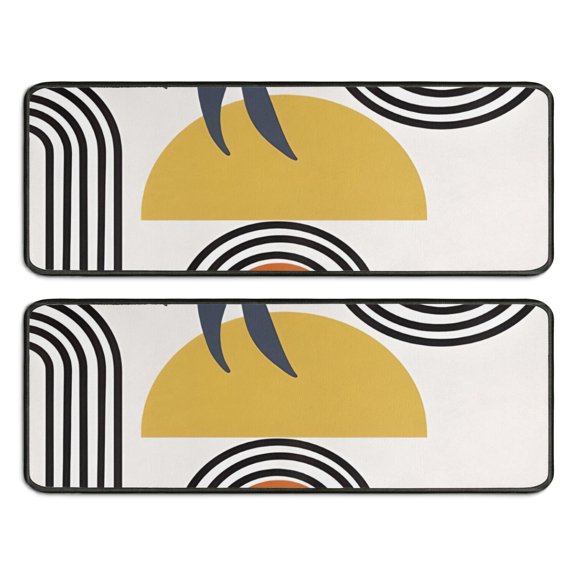 Kitchen Rugs Sets Of 2,Orange Boho Geometric and Plant Pattern Anti Fatigue Kitchen Mat Rugs Non Slip Washable,Decorative Kitchen Floor Mats for Kitchen,Sink,Laundry,17"x47"+17"x47"