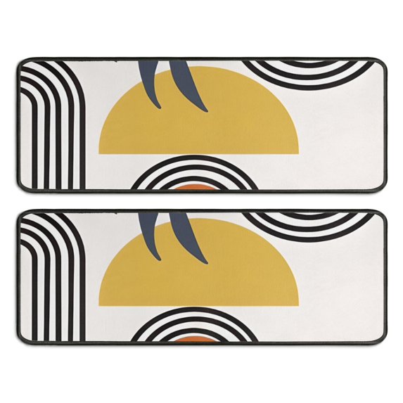 Kitchen Rugs Sets Of 2,Orange Boho Geometric and Plant Pattern Anti Fatigue Kitchen Mat Rugs Non Slip Washable,Decorative Kitchen Floor Mats for Kitchen,Sink,Laundry,17"x47"+17"x47"