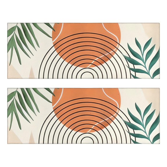 Kitchen Rugs Sets Of 2,Orange Boho Geometric and Plant Pattern Anti Fatigue Kitchen Mat Rugs Non Slip Washable,Decorative Kitchen Floor Mats for Kitchen,Sink,Laundry,17"X47"