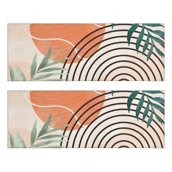 Kitchen Rugs Sets Of 2,Orange Boho Geometric and Plant Pattern Anti Fatigue Kitchen Mat Rugs Non Slip Washable,Decorative Kitchen Floor Mats for Kitchen,Sink,Laundry,17"X47"