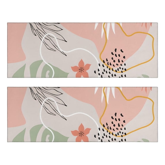 Kitchen Rugs Sets Of 2,Orange Boho Plant Pattern Anti Fatigue Kitchen Mat Rugs Non Slip Washable,Decorative Kitchen Floor Mats for Kitchen,Sink,Laundry,17"X47"