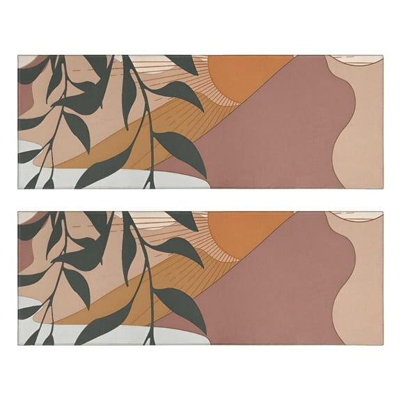 Kitchen Rugs Sets Of 2,Orange Boho Sun, Mountain and Plant Pattern Anti Fatigue Kitchen Mat Rugs Non Slip Washable,Decorative Kitchen Floor Mats for Kitchen,Sink,Laundry,17"X47"