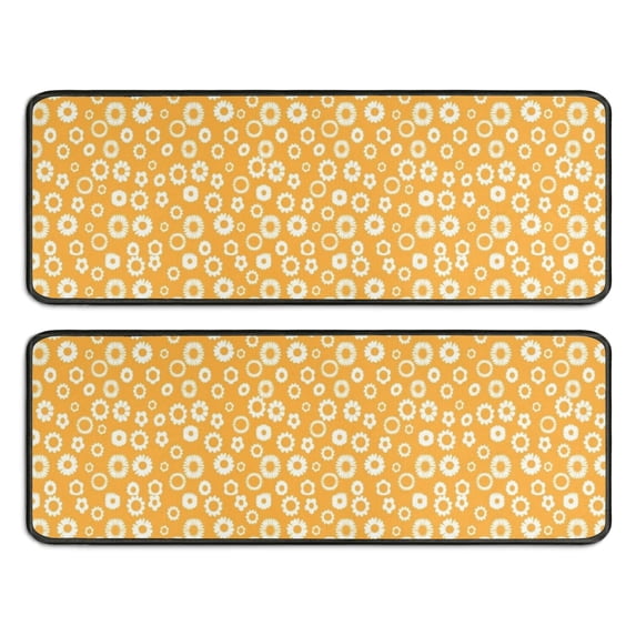 Kitchen Rugs Sets Of 2,Orange Daisy Flower Floral Pattern Anti Fatigue Kitchen Mat Rugs Non Slip Washable,Decorative Kitchen Floor Mats for Kitchen,Sink,Laundry,17"x47"+17"x47"