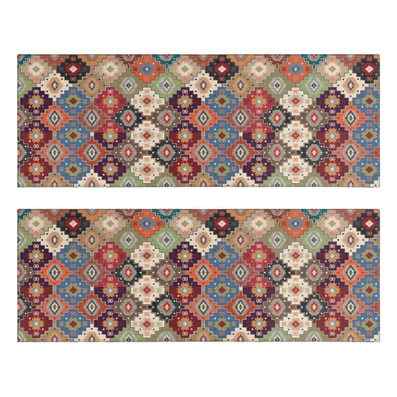 Kitchen Rugs Sets Of 2,Orange Ethnic Rhombus Pattern Anti Fatigue Kitchen Mat Rugs Non Slip Washable,Decorative Kitchen Floor Mats for Kitchen,Sink,Laundry,17"X47"
