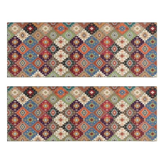 Kitchen Rugs Sets Of 2,Orange Ethnic Rhombus Pattern Anti Fatigue Kitchen Mat Rugs Non Slip Washable,Decorative Kitchen Floor Mats for Kitchen,Sink,Laundry,17"X47"