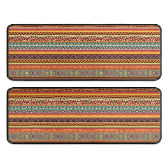Kitchen Rugs Sets Of 2,Orange Ethnic Stripe Pattern Anti Fatigue Kitchen Mat Rugs Non Slip Washable,Decorative Kitchen Floor Mats for Kitchen,Sink,Laundry,17"x47"+17"x47"