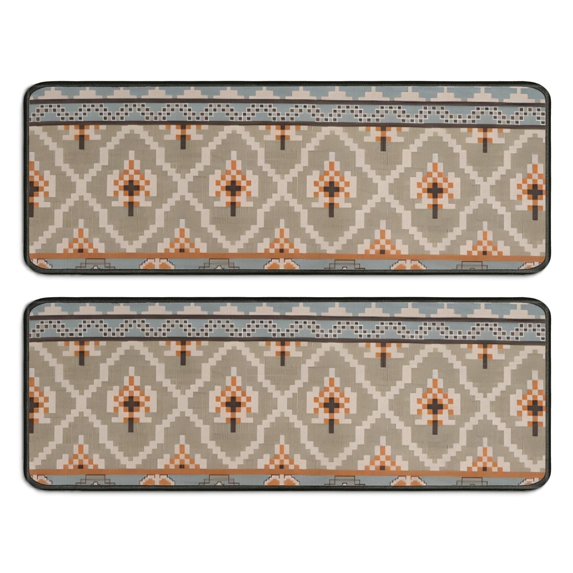 Kitchen Rugs Sets Of 2,Orange Geometric Diamond Cross Pattern Anti Fatigue Kitchen Mat Rugs Non Slip Washable,Decorative Kitchen Floor Mats for Kitchen,Sink,Laundry,17"x47"+17"x47"