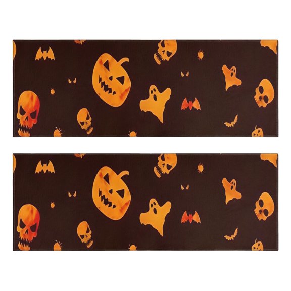 Kitchen Rugs Sets Of 2,Orange Halloween Spooky Elements Anti Fatigue Kitchen Mat Rugs Non Slip Washable,Decorative Kitchen Floor Mats for Kitchen,Sink,Laundry,17"X47"