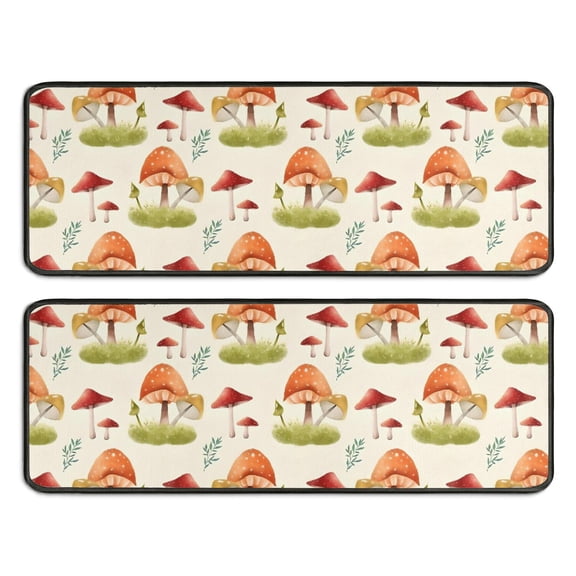 Kitchen Rugs Sets Of 2,Orange Mushroom Grass Light Pattern Anti Fatigue Kitchen Mat Rugs Non Slip Washable,Decorative Kitchen Floor Mats for Kitchen,Sink,Laundry,17"x47"+17"x47"