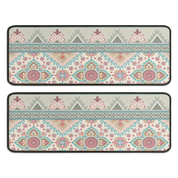 Kitchen Rugs Sets Of 2,Orange and Purple Diamond Shaped Geometric Boho Pattern Anti Fatigue Kitchen Mat Rugs Non Slip Washable,Decorative Kitchen Floor Mats for Kitchen,Sink,Laundry,17"x47"+17"x47"