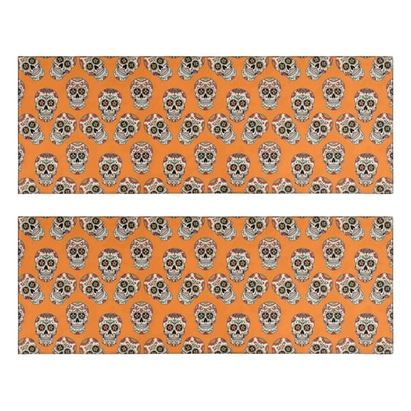 Kitchen Rugs Sets Of 2,Orange Skull Pattern Anti Fatigue Kitchen Mat Rugs Non Slip Washable,Decorative Kitchen Floor Mats for Kitchen,Sink,Laundry,17"X47"