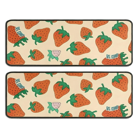Kitchen Rugs Sets Of 2,Orange Strawberry Plants Fruit Anti Fatigue Kitchen Mat Rugs Non Slip Washable,Decorative Kitchen Floor Mats for Kitchen,Sink,Laundry,17"x47"+17"x47"