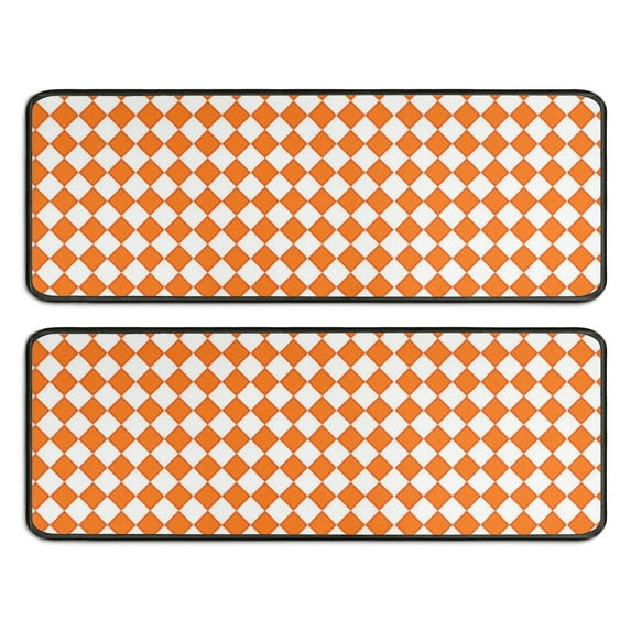 Kitchen Rugs Sets Of 2,Orange and White Diamond Pattern Anti Fatigue Kitchen Mat Rugs Non Slip Washable,Decorative Kitchen Floor Mats for Kitchen,Sink,Laundry,17"x47"+17"x47"