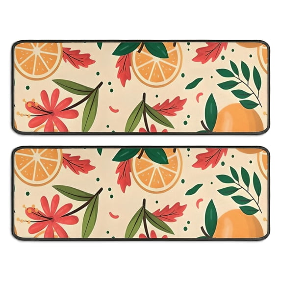 Kitchen Rugs Sets Of 2,Oranges Flowers Beige Pattern Anti Fatigue Kitchen Mat Rugs Non Slip Washable,Decorative Kitchen Floor Mats for Kitchen,Sink,Laundry,17"x47"+17"x47"