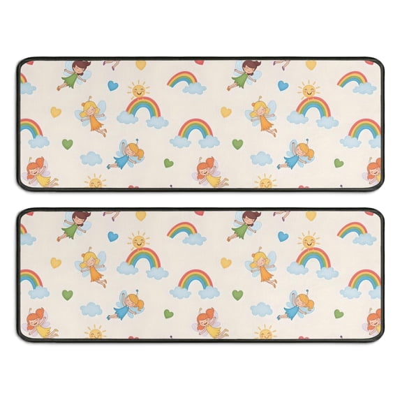 Kitchen Rugs Sets Of 2,Pastel Fairy Rainbow Pattern Anti Fatigue Kitchen Mat Rugs Non Slip Washable,Decorative Kitchen Floor Mats for Kitchen,Sink,Laundry,17"x47"+17"x47"