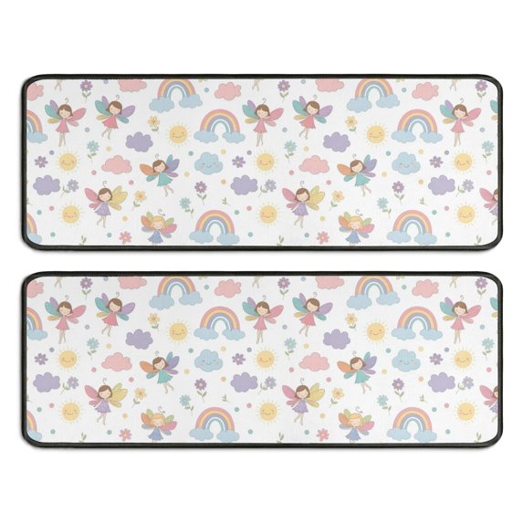 Kitchen Rugs Sets Of 2,Pastel Fairy Rainbow Pattern Anti Fatigue Kitchen Mat Rugs Non Slip Washable,Decorative Kitchen Floor Mats for Kitchen,Sink,Laundry,17"x47"+17"x47"