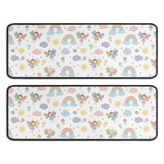 Kitchen Rugs Sets Of 2,Pastel Fairy Rainbow Pattern Anti Fatigue Kitchen Mat Rugs Non Slip Washable,Decorative Kitchen Floor Mats for Kitchen,Sink,Laundry,17"x47"+17"x47"