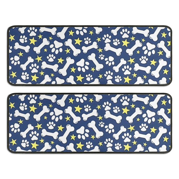 Kitchen Rugs Sets Of 2,Paw Print Dog Bone Anti Fatigue Kitchen Mat Rugs Non Slip Washable,Decorative Kitchen Floor Mats for Kitchen,Sink,Laundry,17"x47"+17"x47"