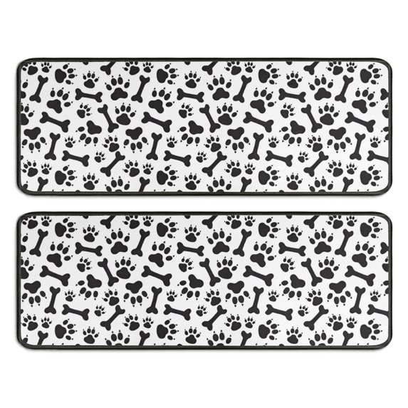Kitchen Rugs Sets Of 2,Paw Prints and Bones Anti Fatigue Kitchen Mat Rugs Non Slip Washable,Decorative Kitchen Floor Mats for Kitchen,Sink,Laundry,17"x47"+17"x47"