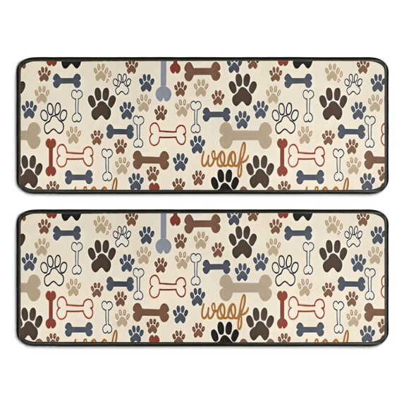 Kitchen Rugs Sets Of 2,Paw Prints and Bones Anti Fatigue Kitchen Mat Rugs Non Slip Washable,Decorative Kitchen Floor Mats for Kitchen,Sink,Laundry,17"x47"+17"x47"