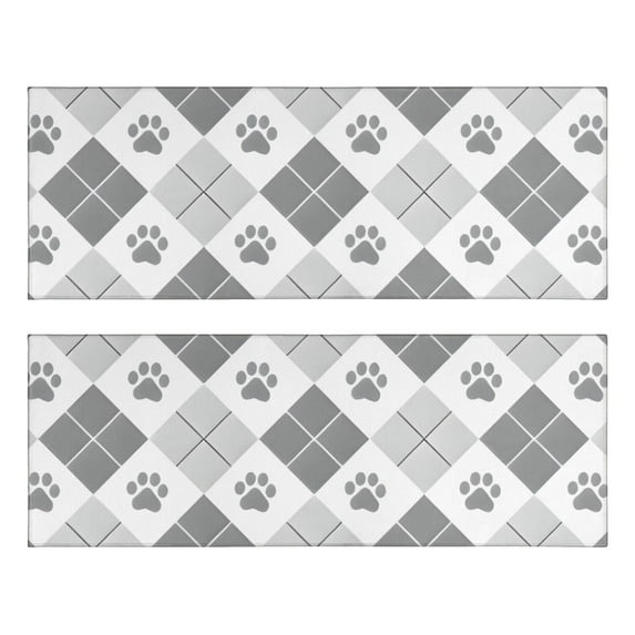 Kitchen Rugs Sets Of 2,Pawprints Argyle Anti Fatigue Kitchen Mat Rugs Non Slip Washable,Decorative Kitchen Floor Mats for Kitchen,Sink,Laundry,17"X47"