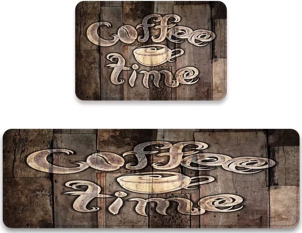 Kitchen Rugs Sets 2 Piece Floor Mats Grunge Lettering Modern Coffee ...