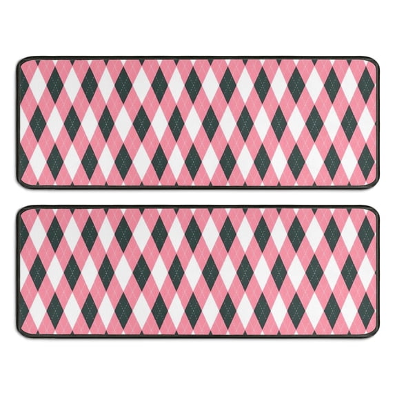 Kitchen Rugs Sets Of 2,Pink and Black Argyle Pattern Anti Fatigue Kitchen Mat Rugs Non Slip Washable,Decorative Kitchen Floor Mats for Kitchen,Sink,Laundry,17"x47"+17"x47"
