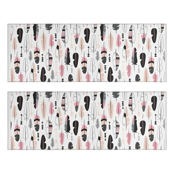 Kitchen Rugs Sets Of 2,Pink Black Geometric Feather and Arrow Pattern Anti Fatigue Kitchen Mat Rugs Non Slip Washable,Decorative Kitchen Floor Mats for Kitchen,Sink,Laundry,17"X47"