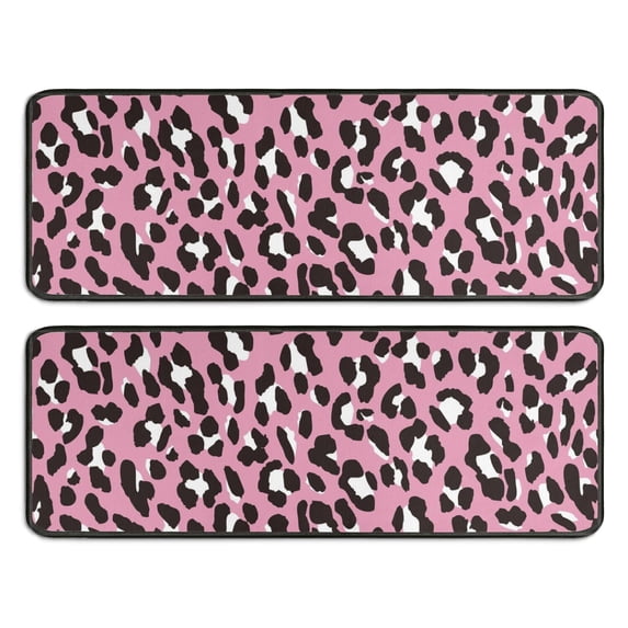 Kitchen Rugs Sets Of 2,Pink and Black Of Leopard Print Anti Fatigue Kitchen Mat Rugs Non Slip Washable,Decorative Kitchen Floor Mats for Kitchen,Sink,Laundry,17"x47"+17"x47"