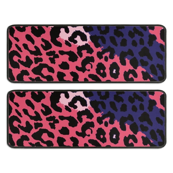 Kitchen Rugs Sets Of 2,Pink and Black Of Leopard Print Anti Fatigue Kitchen Mat Rugs Non Slip Washable,Decorative Kitchen Floor Mats for Kitchen,Sink,Laundry,17"x47"+17"x47"