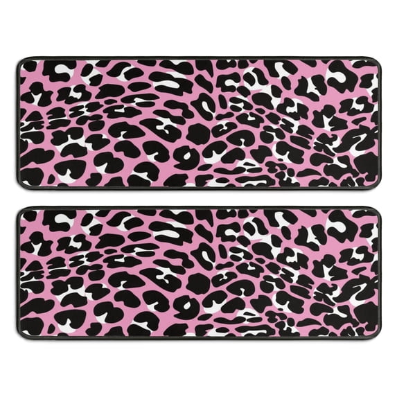 Kitchen Rugs Sets Of 2,Pink and Black Of Leopard Print Anti Fatigue Kitchen Mat Rugs Non Slip Washable,Decorative Kitchen Floor Mats for Kitchen,Sink,Laundry,17"x47"+17"x47"