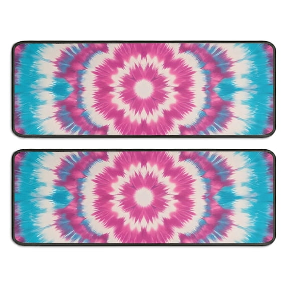 Kitchen Rugs Sets Of 2,Pink Blue Tie Dye Mandala Anti Fatigue Kitchen Mat Rugs Non Slip Washable,Decorative Kitchen Floor Mats for Kitchen,Sink,Laundry,17"x47"+17"x47"