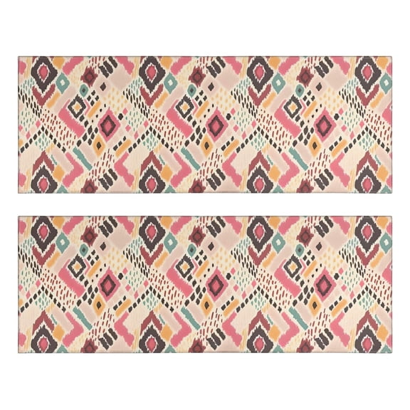 Kitchen Rugs Sets Of 2,Pink Boho Bohemia Geometric Diamonds Pattern Anti Fatigue Kitchen Mat Rugs Non Slip Washable,Decorative Kitchen Floor Mats for Kitchen,Sink,Laundry,17"X47"