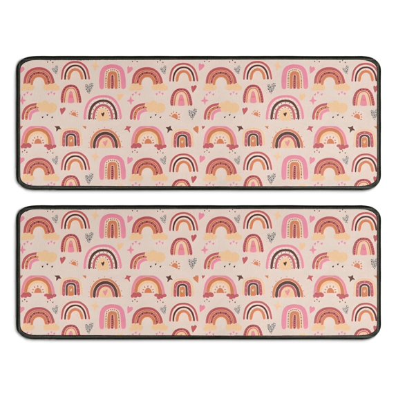 Kitchen Rugs Sets Of 2,Pink Boho Bohemia Rainbows Hearts Stars Pattern Anti Fatigue Kitchen Mat Rugs Non Slip Washable,Decorative Kitchen Floor Mats for Kitchen,Sink,Laundry,17"x47"+17"x47"