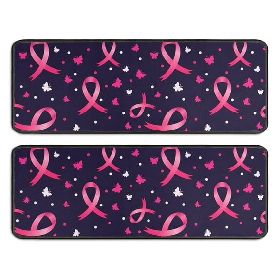 Kitchen Rugs Sets Of 2,Pink Breast Cancer Anti Fatigue Kitchen Mat Rugs Non Slip Washable,Decorative Kitchen Floor Mats for Kitchen,Sink,Laundry,17"x47"+17"x47"