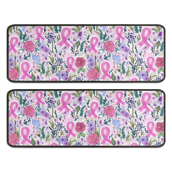 Kitchen Rugs Sets Of 2,Pink Breast Cancer Anti Fatigue Kitchen Mat Rugs Non Slip Washable,Decorative Kitchen Floor Mats for Kitchen,Sink,Laundry,17"x47"+17"x47"