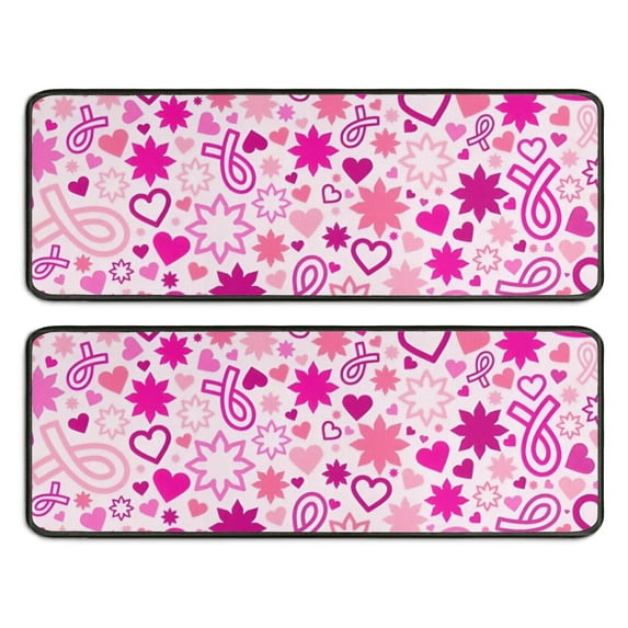 Kitchen Rugs Sets Of 2,Pink Breast Cancer Anti Fatigue Kitchen Mat Rugs Non Slip Washable,Decorative Kitchen Floor Mats for Kitchen,Sink,Laundry,17"x47"+17"x47"