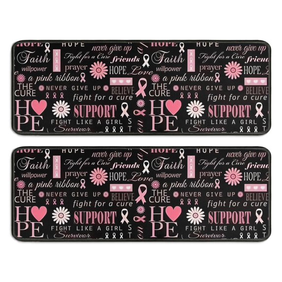 Kitchen Rugs Sets Of 2,Pink Breast Cancer Awareness Pattern Anti Fatigue Kitchen Mat Rugs Non Slip Washable,Decorative Kitchen Floor Mats for Kitchen,Sink,Laundry,17"x47"+17"x47"