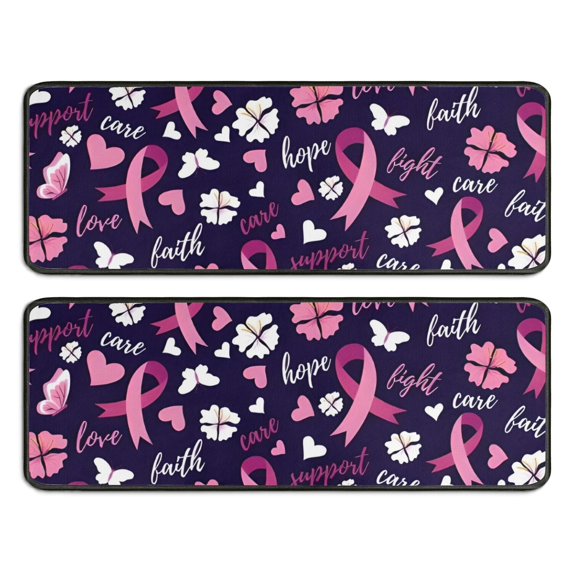 Kitchen Rugs Sets Of 2,Pink Breast Cancer and Pioneer Flower Anti Fatigue Kitchen Mat Rugs Non Slip Washable,Decorative Kitchen Floor Mats for Kitchen,Sink,Laundry,17"x47"+17"x47"
