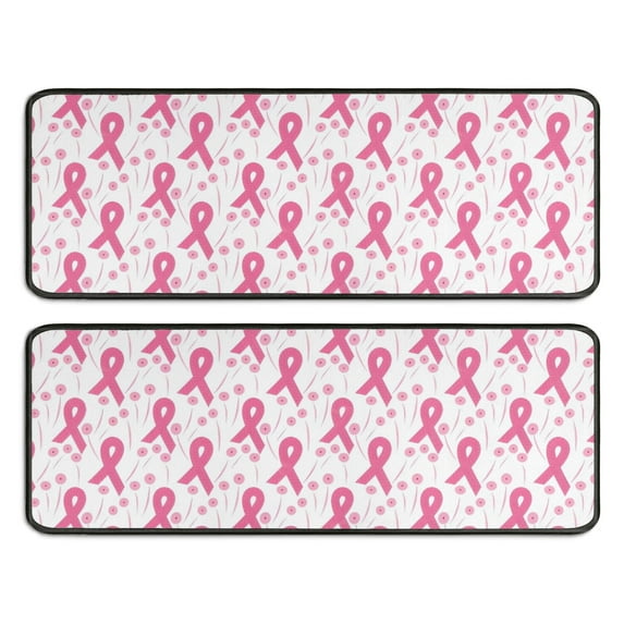 Kitchen Rugs Sets Of 2,Pink Breast Cancer and Pioneer Flower Anti Fatigue Kitchen Mat Rugs Non Slip Washable,Decorative Kitchen Floor Mats for Kitchen,Sink,Laundry,17"x47"+17"x47"