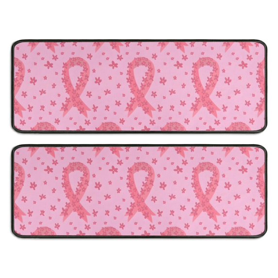 Kitchen Rugs Sets Of 2,Pink Breast Cancer Ribbon Floral Pattern Anti Fatigue Kitchen Mat Rugs Non Slip Washable,Decorative Kitchen Floor Mats for Kitchen,Sink,Laundry,17"x47"+17"x47"