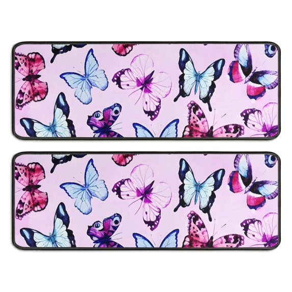 Kitchen Rugs Sets Of 2,Pink Butterfly Pattern Anti Fatigue Kitchen Mat Rugs Non Slip Washable,Decorative Kitchen Floor Mats for Kitchen,Sink,Laundry,17"x47"+17"x47"