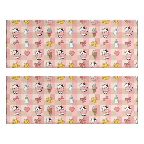 Kitchen Rugs Sets Of 2,Pink Checkered Cow Pattern Anti Fatigue Kitchen Mat Rugs Non Slip Washable,Decorative Kitchen Floor Mats for Kitchen,Sink,Laundry,17"X47"