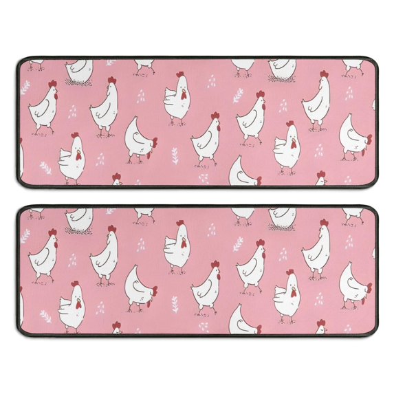 Kitchen Rugs Sets Of 2,Pink Chicken Pattern Anti Fatigue Kitchen Mat Rugs Non Slip Washable,Decorative Kitchen Floor Mats for Kitchen,Sink,Laundry,17"x47"+17"x47"