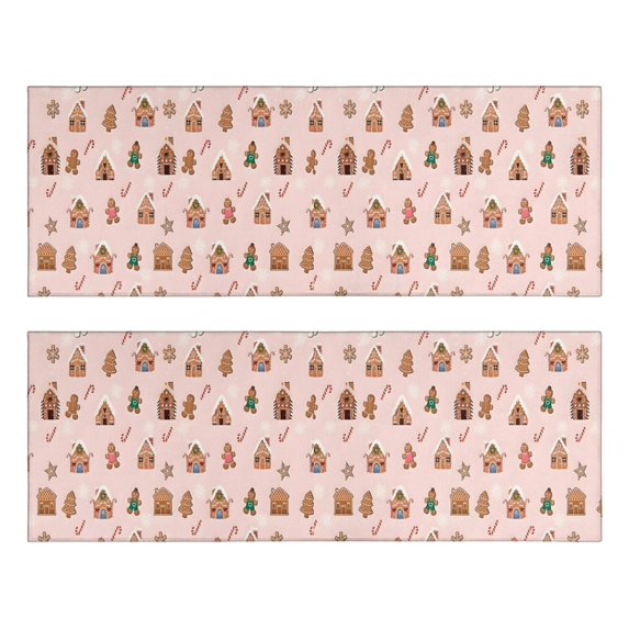 Kitchen Rugs Sets Of 2,Pink Christmas Gingerbread House Pattern Anti Fatigue Kitchen Mat Rugs Non Slip Washable,Decorative Kitchen Floor Mats for Kitchen,Sink,Laundry,17"X47"