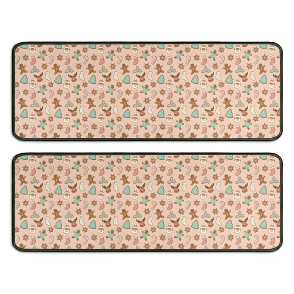 Kitchen Rugs Sets Of 2,Pink Christmas Gingerbread and Tree Pattern Anti Fatigue Kitchen Mat Rugs Non Slip Washable,Decorative Kitchen Floor Mats for Kitchen,Sink,Laundry,17"x47"+17"x47"
