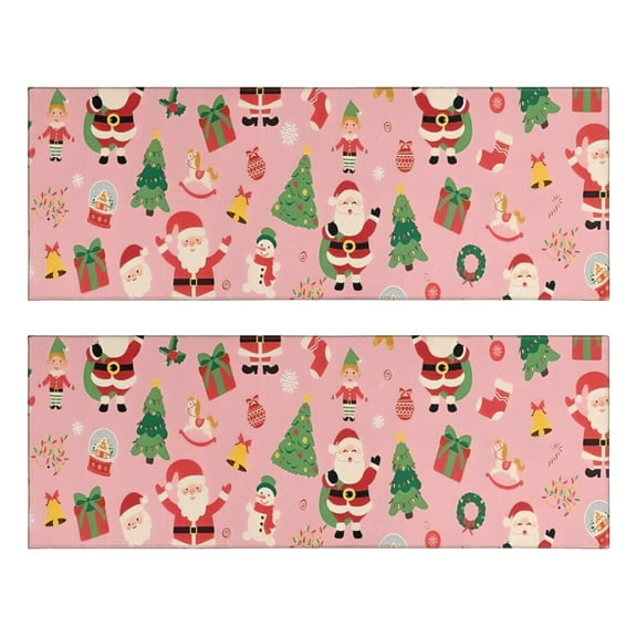 Kitchen Rugs Sets Of 2,Pink Christmas Santa Pattern Anti Fatigue Kitchen Mat Rugs Non Slip Washable,Decorative Kitchen Floor Mats for Kitchen,Sink,Laundry,17"X47"