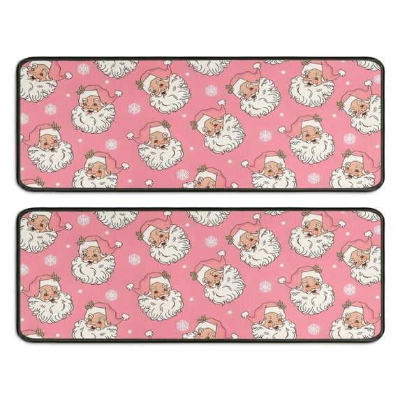 Kitchen Rugs Sets Of 2,Pink Christmas Santa Pattern Anti Fatigue Kitchen Mat Rugs Non Slip Washable,Decorative Kitchen Floor Mats for Kitchen,Sink,Laundry,17"x47"+17"x47"