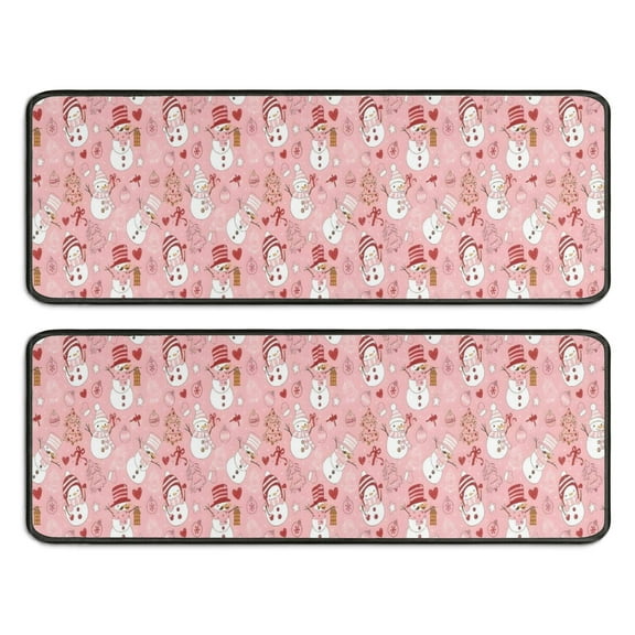 Kitchen Rugs Sets Of 2,Pink Christmas Snowman Pattern Anti Fatigue Kitchen Mat Rugs Non Slip Washable,Decorative Kitchen Floor Mats for Kitchen,Sink,Laundry,17"x47"+17"x47"